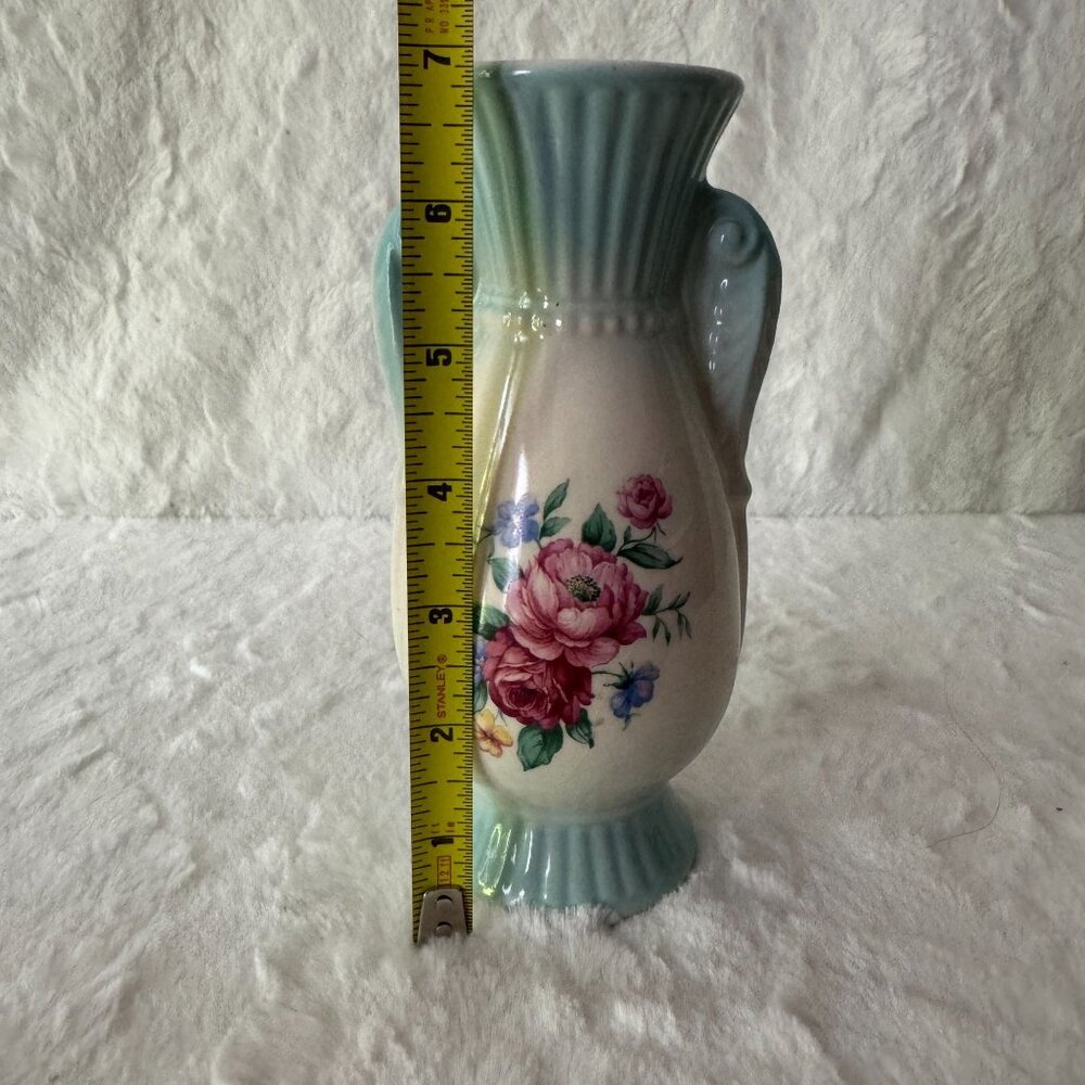 Vintage Royal Copley Vase 20th Century Shabby Chic Cottage Floral Blue Pink 7" - Picture 8 of 8